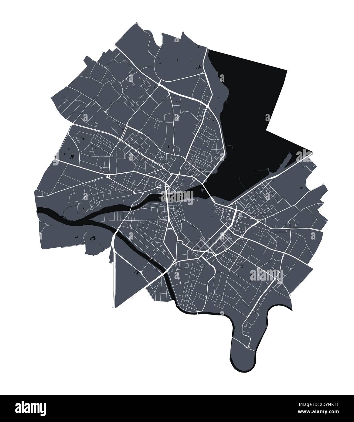 Karte Genf. Detaillierte Vektorkarte des Verwaltungsgebiets der Stadt Genf. Dunkles Plakat mit Straßen auf weißem Hintergrund. Stock Vektor