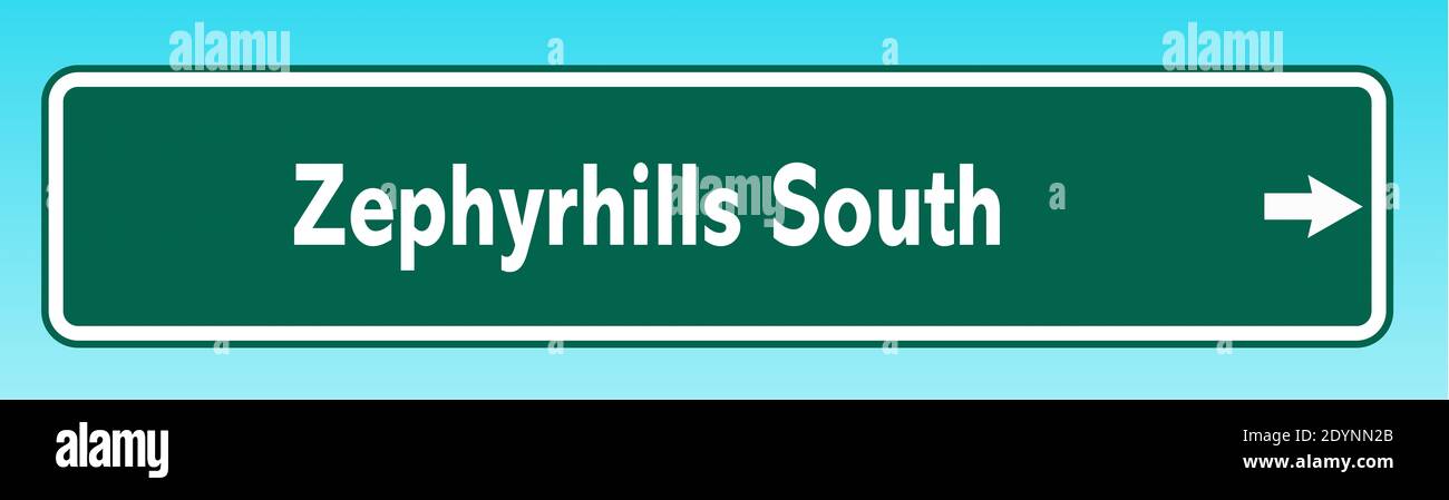 Eine grafische Darstellung eines amerikanischen Straßenschilds, auf das verwiesen wird Zephyrhills Süd Stockfoto