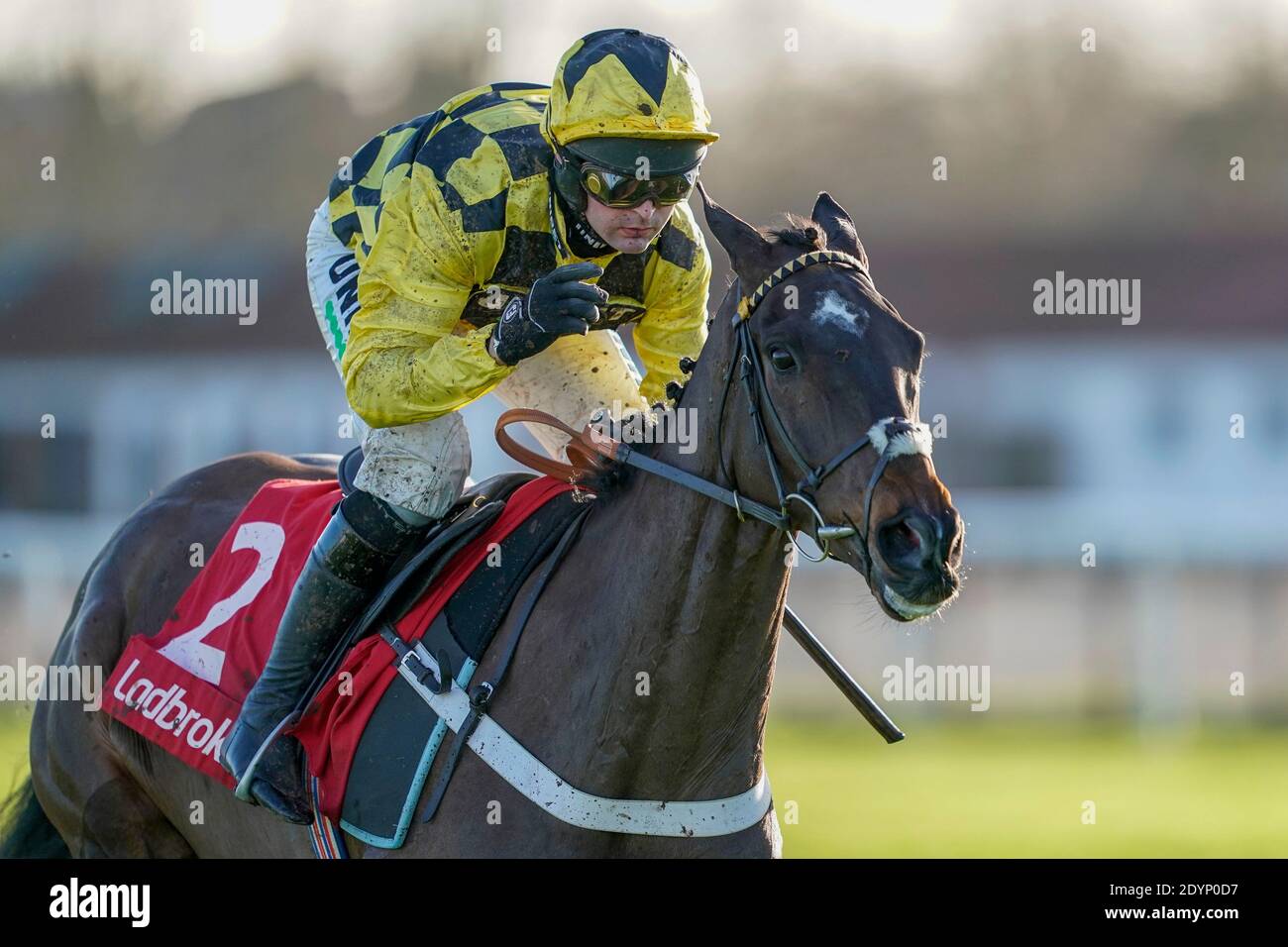 Shishkin von Nico de Boinville auf dem Weg zum Sieg der Ladbrokes Wayward Lad Novices' Chase auf der Kempton Park Racecourse, Surrey. Stockfoto