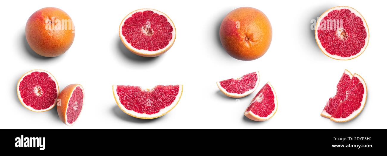 Grapefruithälften auf weißem Hintergrund. Hochwertige Fotos Stockfoto