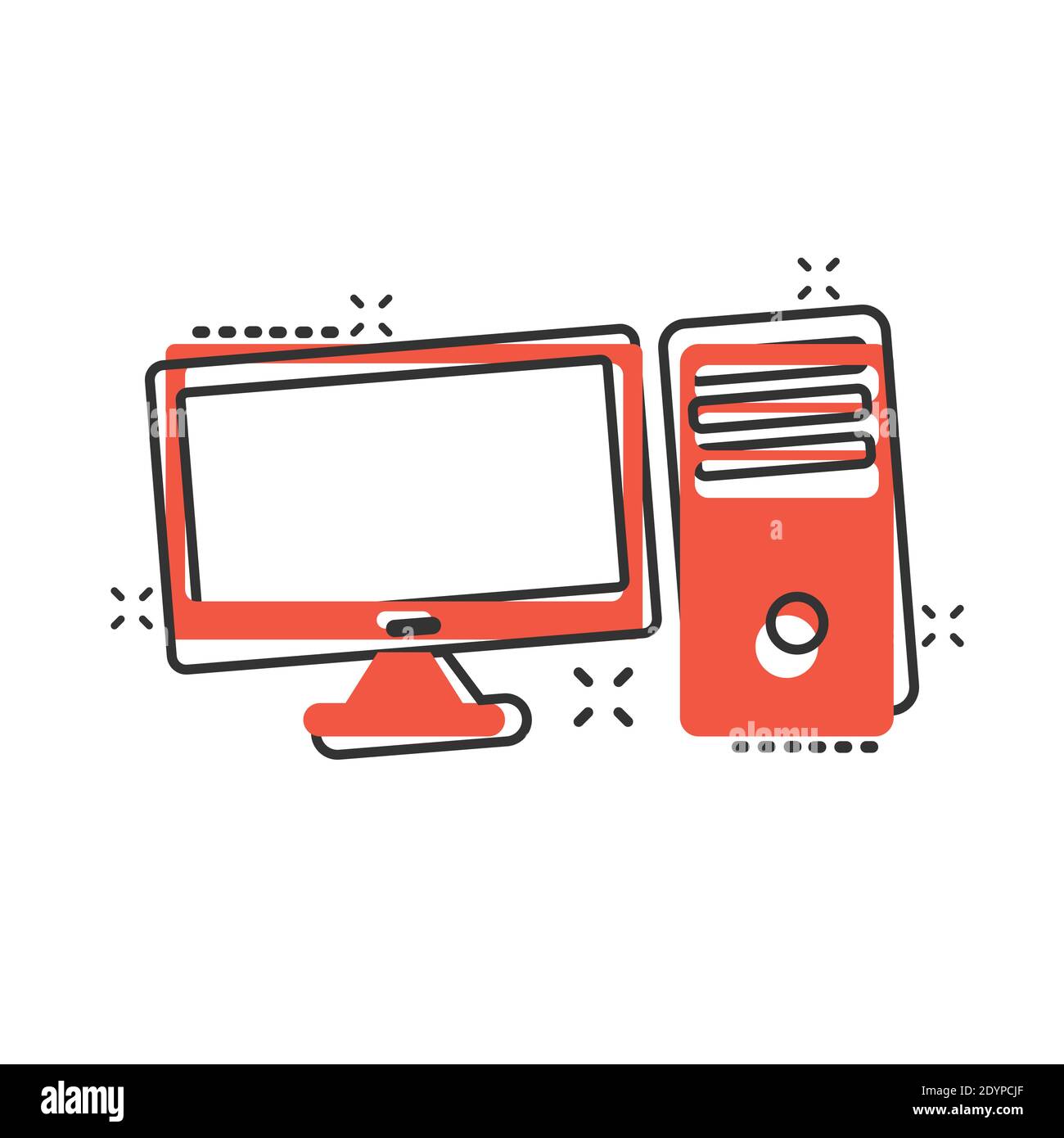 PC-Computer-Symbol im Comic-Stil. Desktop Cartoon Vektor-Illustration auf  weißem Hintergrund isoliert. Unternehmenskonzept für den Splash-Effekt des  Gerätemonitors Stock-Vektorgrafik - Alamy