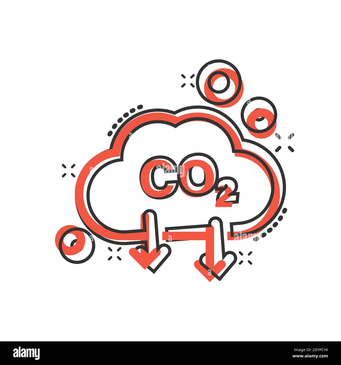 CO2-Ikone im Comic-Stil. Emission Cartoon Vektor Illustration auf weißem isolierten Hintergrund. Geschäftskonzept zur Reduzierung von Spritzern. Stock Vektor