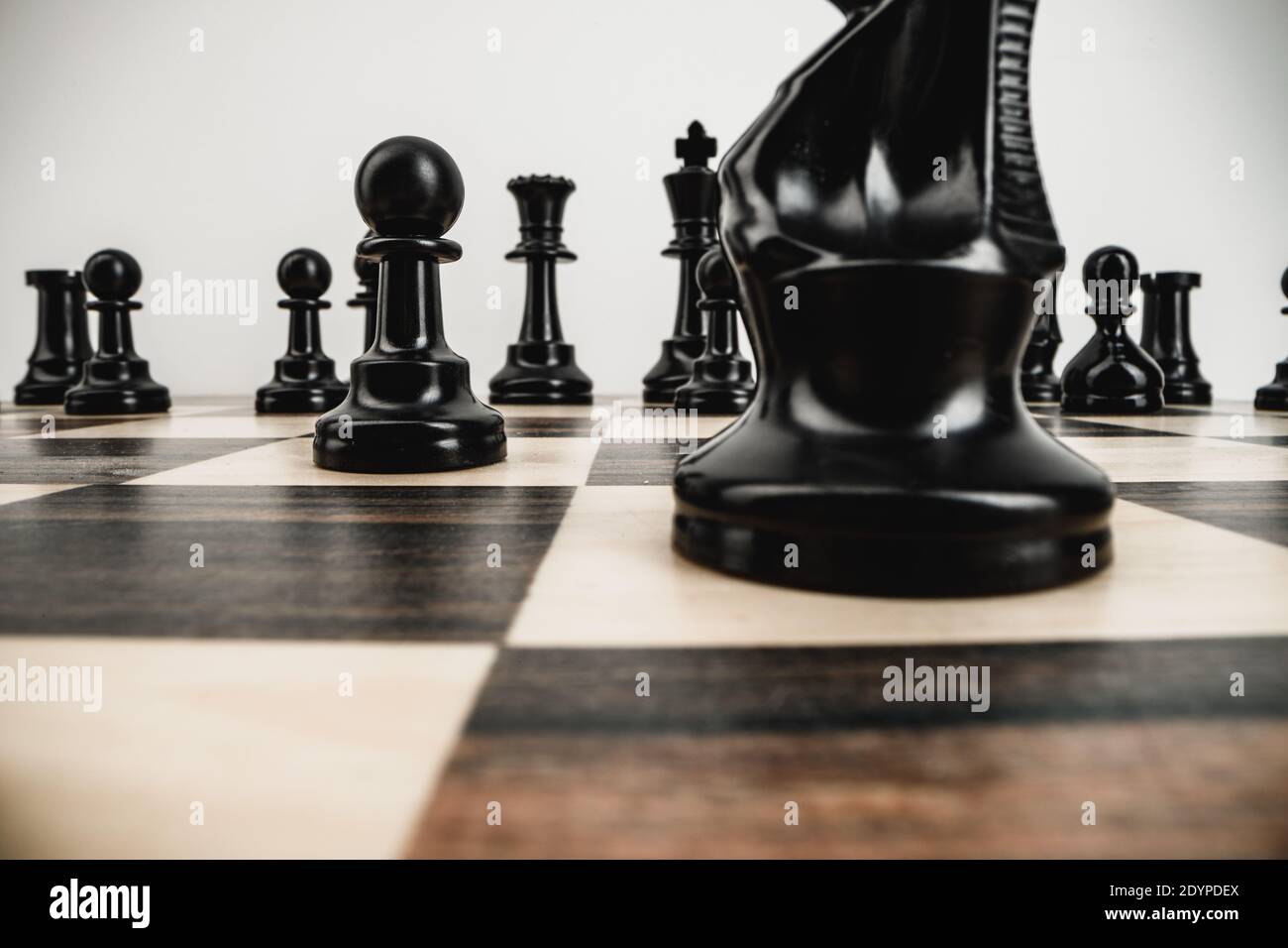Macro photo of chess pieces on a chess board Stockfoto