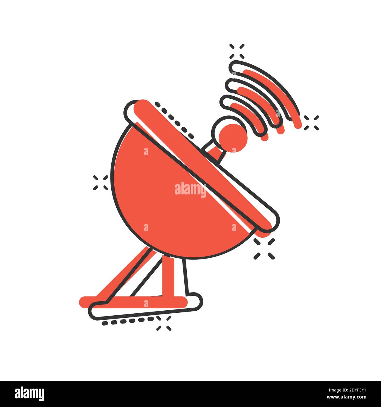 Satellitenantenne Turm-Ikone im Comic-Stil. Broadcasting Cartoon Vektor-Illustration auf weißem Hintergrund isoliert. Radar Splash Effect Business Conce Stock Vektor