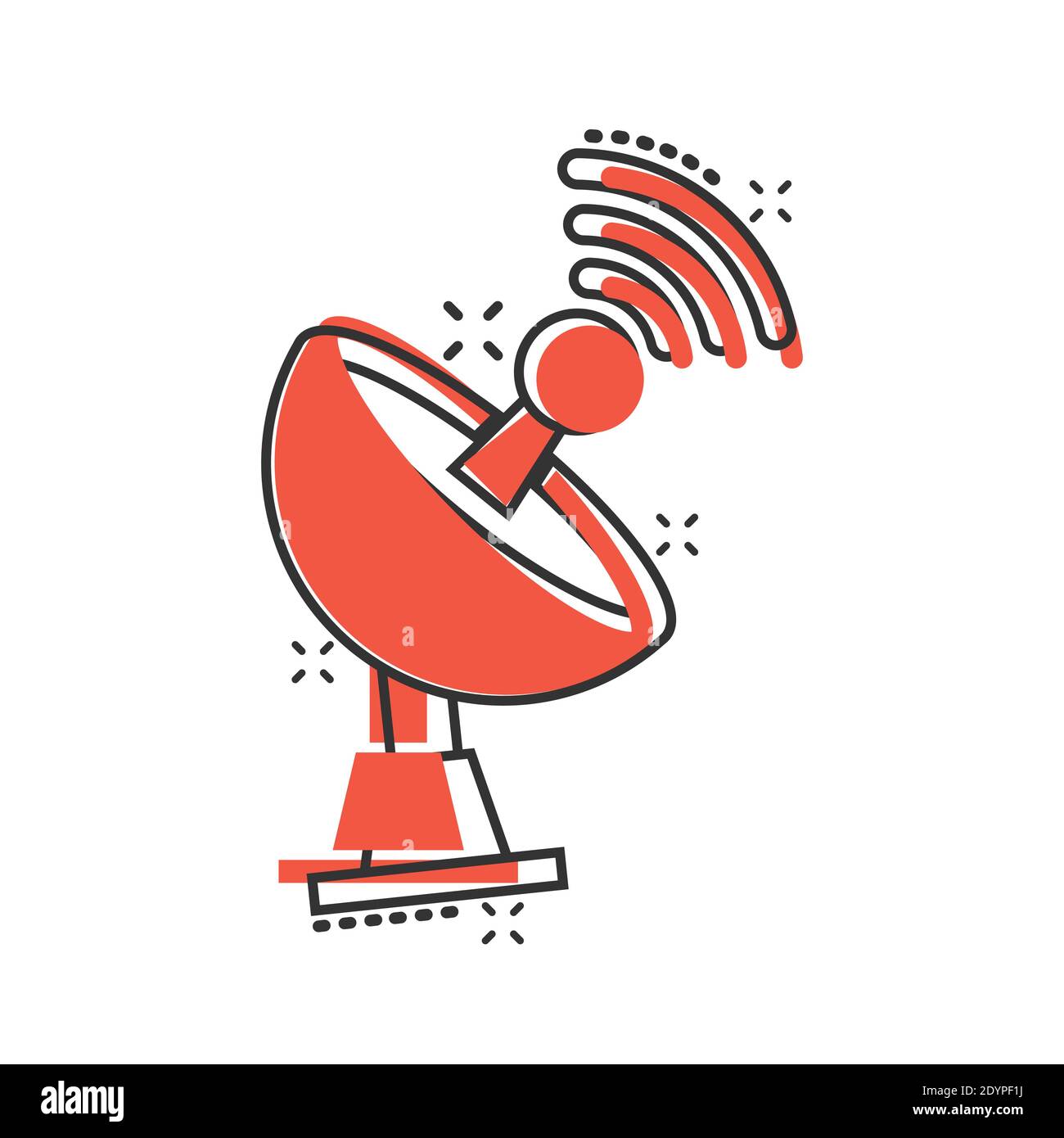 Satellitenantenne Turm-Ikone im Comic-Stil. Broadcasting Cartoon Vektor-Illustration auf weißem Hintergrund isoliert. Radar Splash Effect Business Conce Stock Vektor