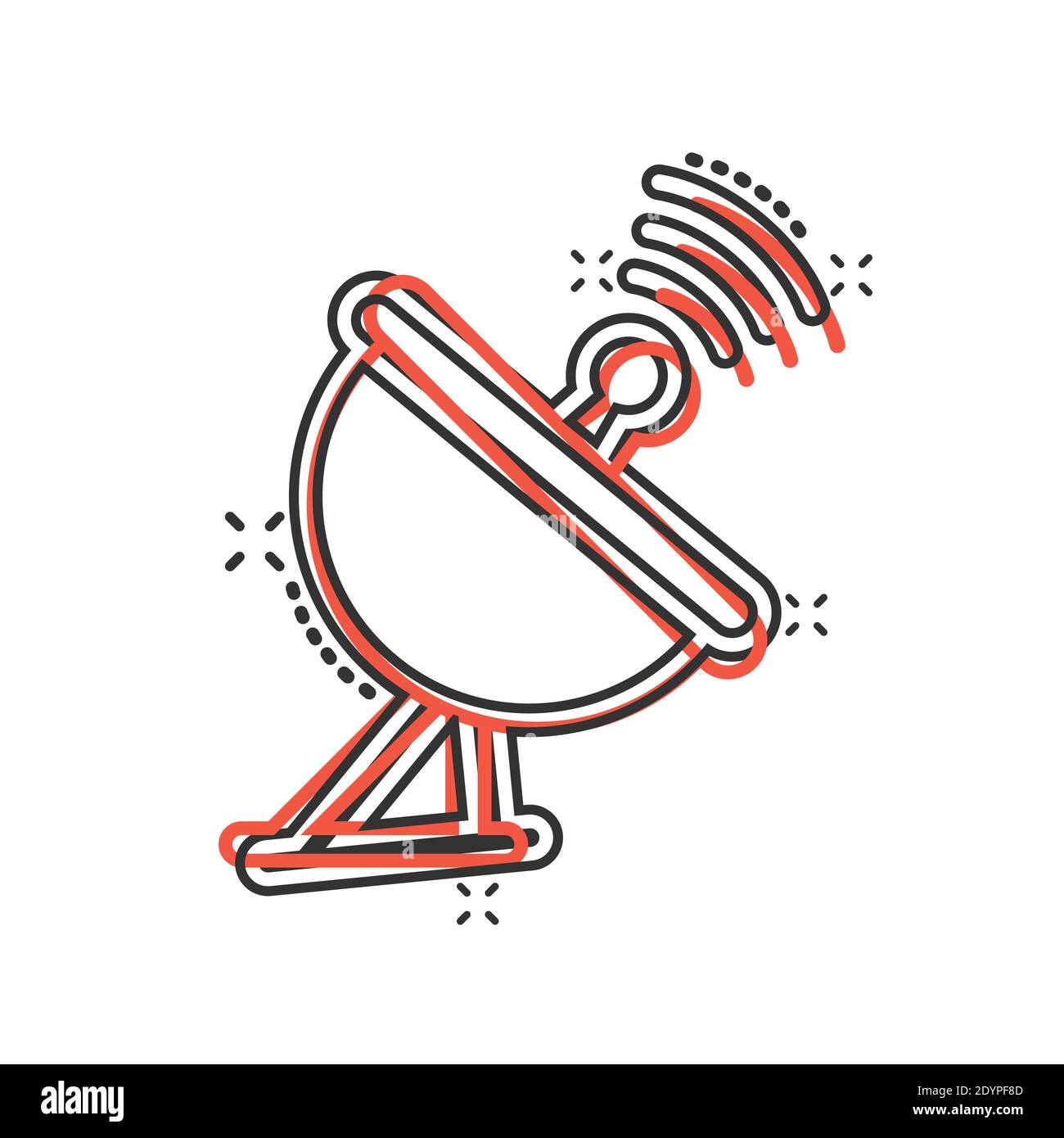 Satellitenantenne Turm-Ikone im Comic-Stil. Broadcasting Cartoon Vektor-Illustration auf weißem Hintergrund isoliert. Radar Splash Effect Business Conce Stock Vektor