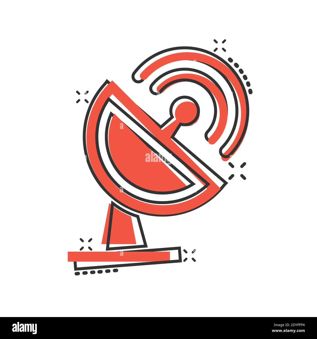 Satellitenantenne Turm-Ikone im Comic-Stil. Broadcasting Cartoon Vektor-Illustration auf weißem Hintergrund isoliert. Radar Splash Effect Business Conce Stock Vektor