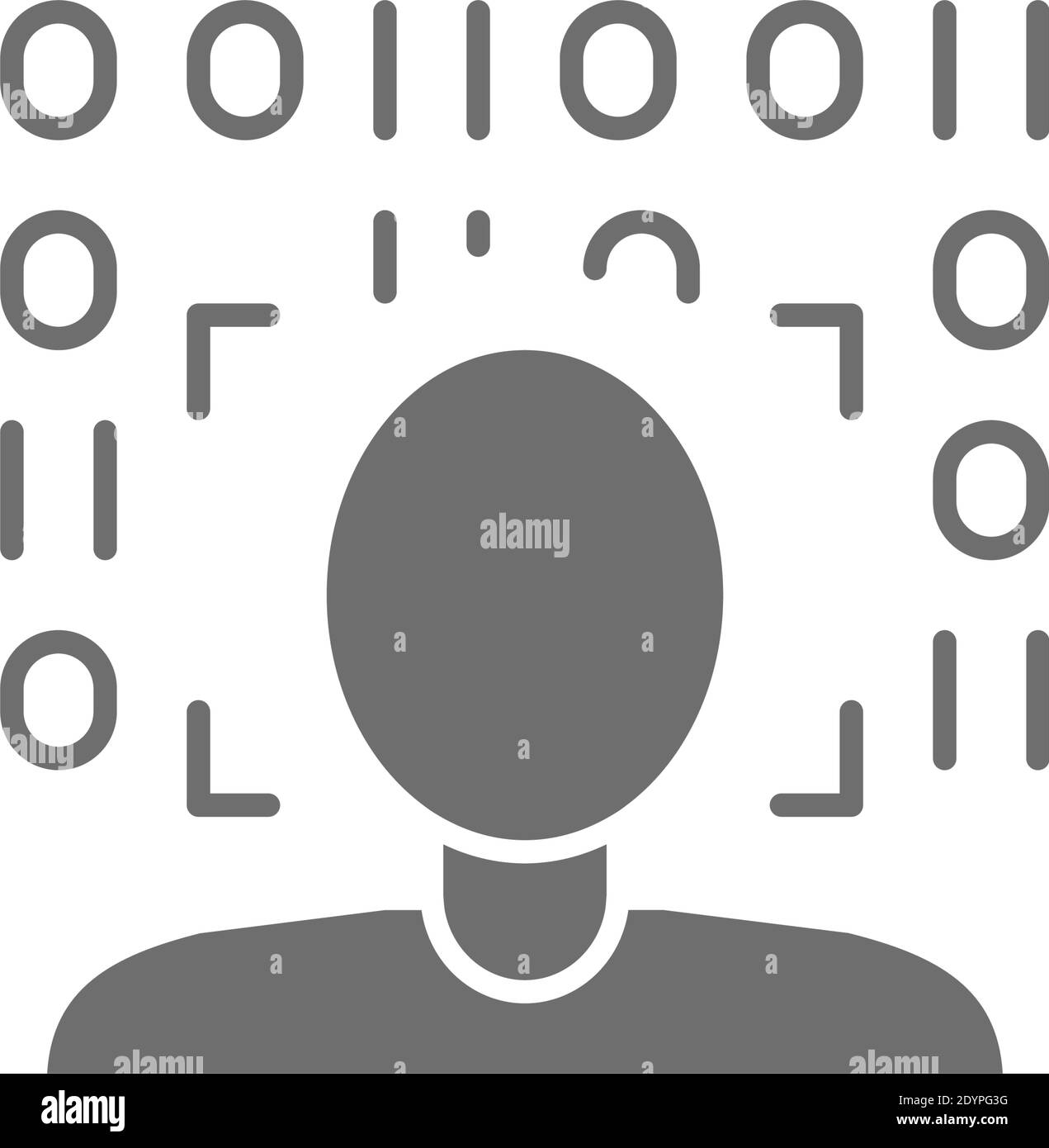 Graues Symbol für biometrische Gesichtsüberprüfung. Isoliert auf weißem Hintergrund Stock Vektor