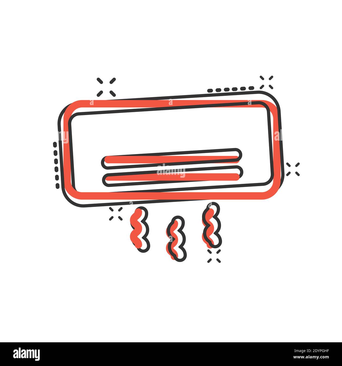 Conditioner-Symbol im Comic-Stil. Kühler Cartoon Vektor-Illustration auf weißem isolierten Hintergrund. Geschäftskonzept mit kaltem Klimaeffekt. Stock Vektor