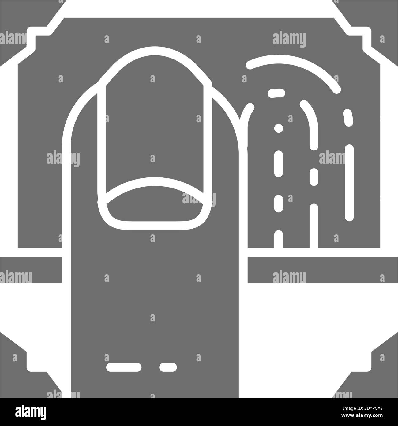 Fingerabdruck-Verifikation, Laserscanner des grauen Fingerabdrucksymbols. Stock Vektor