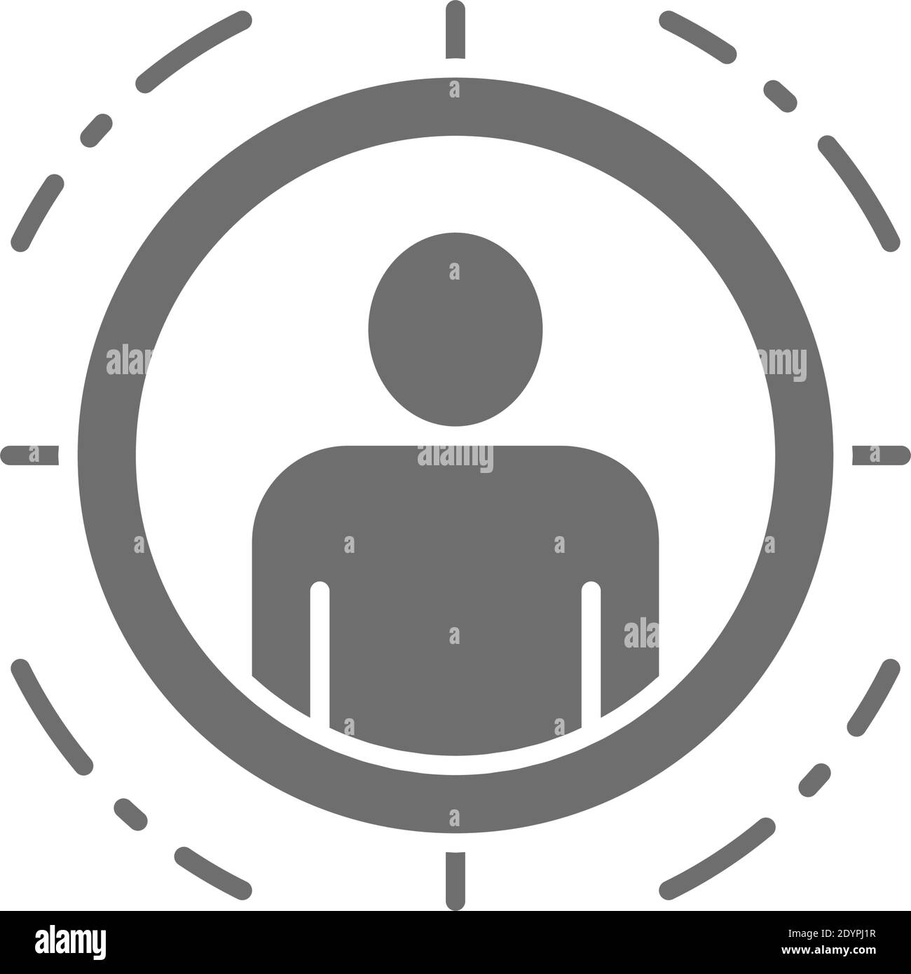 Mann im Zielbereich, graues Symbol für Identitätsprüfung. Stock Vektor