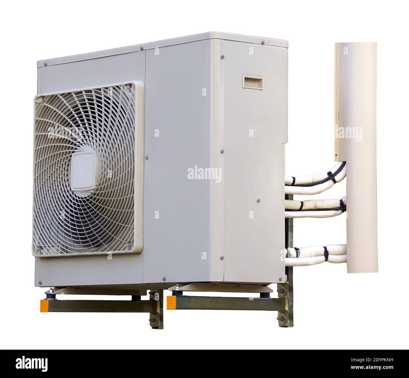 Externe Einheit reversible Klimaanlage. Weißer Hintergrund. Stockfoto