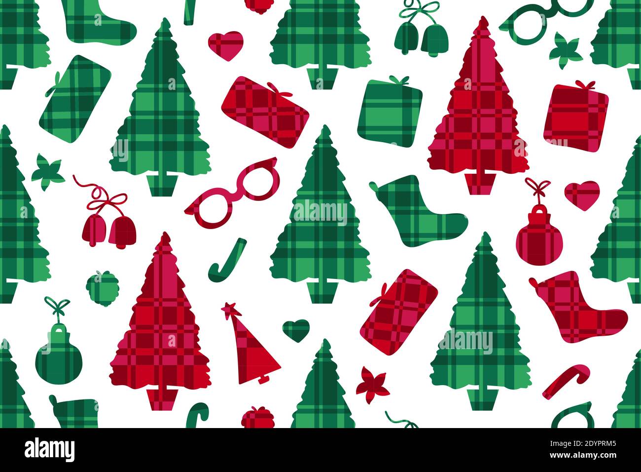 Karomuster nahtlos Frohe Weihnachten und Neujahr. Winterurlaub Surafce Design. Rote und grüne Farben. Vektor-Illustration Form Baum, Gürtel-Box Stock Vektor