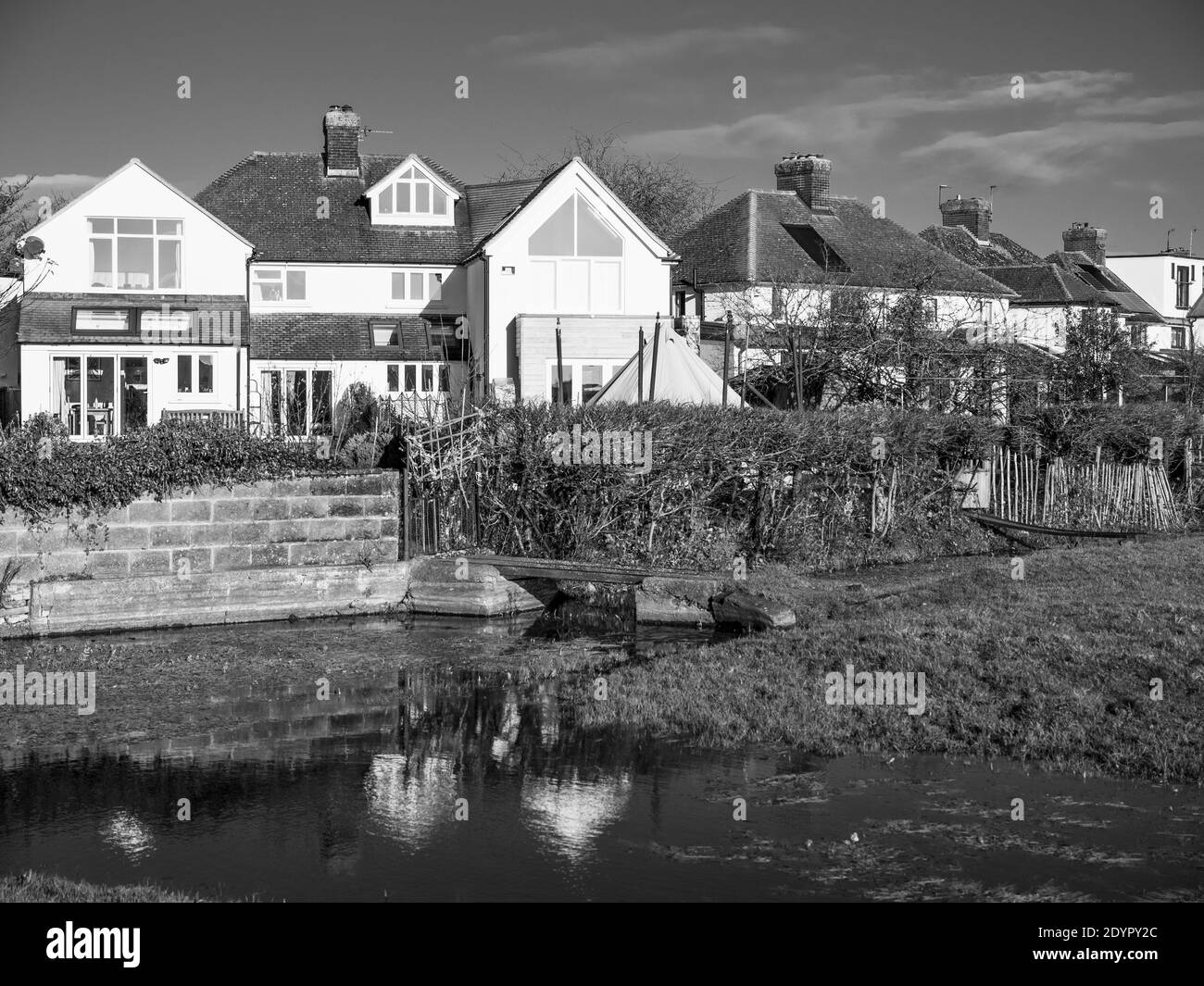 Black and White Landscape, Wolvercote Oxford, Port Meadow, Oxford, Oxfordshire, England, Großbritannien, GB. Stockfoto