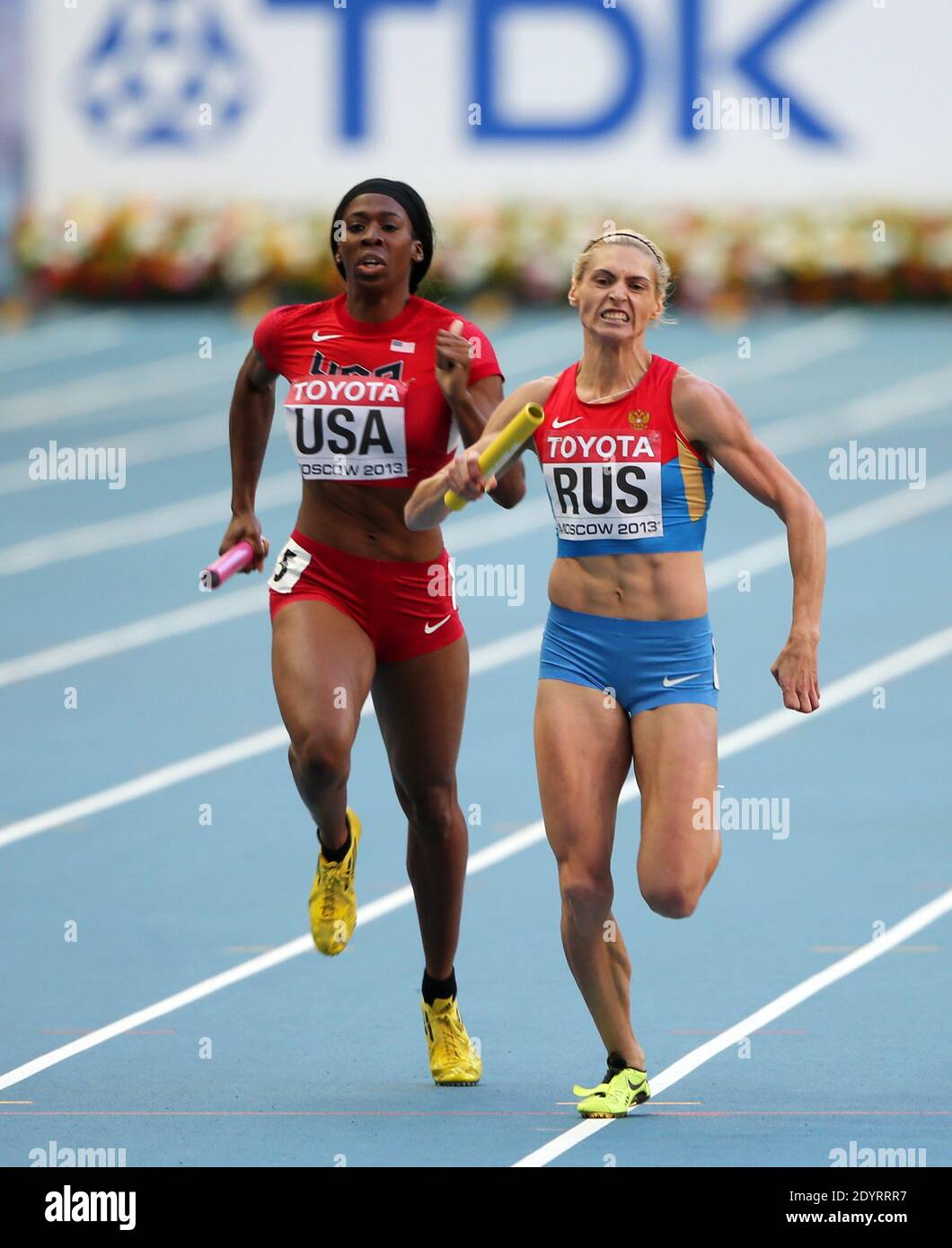 Die US-amerikanische Brianna Rollins läuft am 17. August 2013 bei den IAAF Leichtathletik-Weltmeisterschaften im Luzhniki-Stadion in Moskau, Russland, um die 100-Meter-Hürden der Frauen zu gewinnen. Foto von Giuliano Bevilacqua/ABACAPRESS.COM Stockfoto