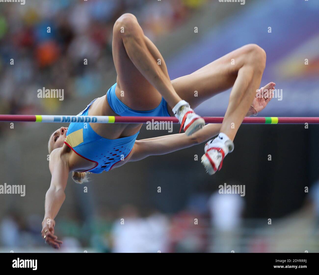 Die Russin Svetlana Shkolina tritt am 17. August 2013 im Hochsprung-Finale der Frauen bei den IAAF-Weltmeisterschaften 2013 im Luschniki-Stadion in Moskau an. Foto von Giuliano Bevilacqua/ABACAPRESS.COM Stockfoto