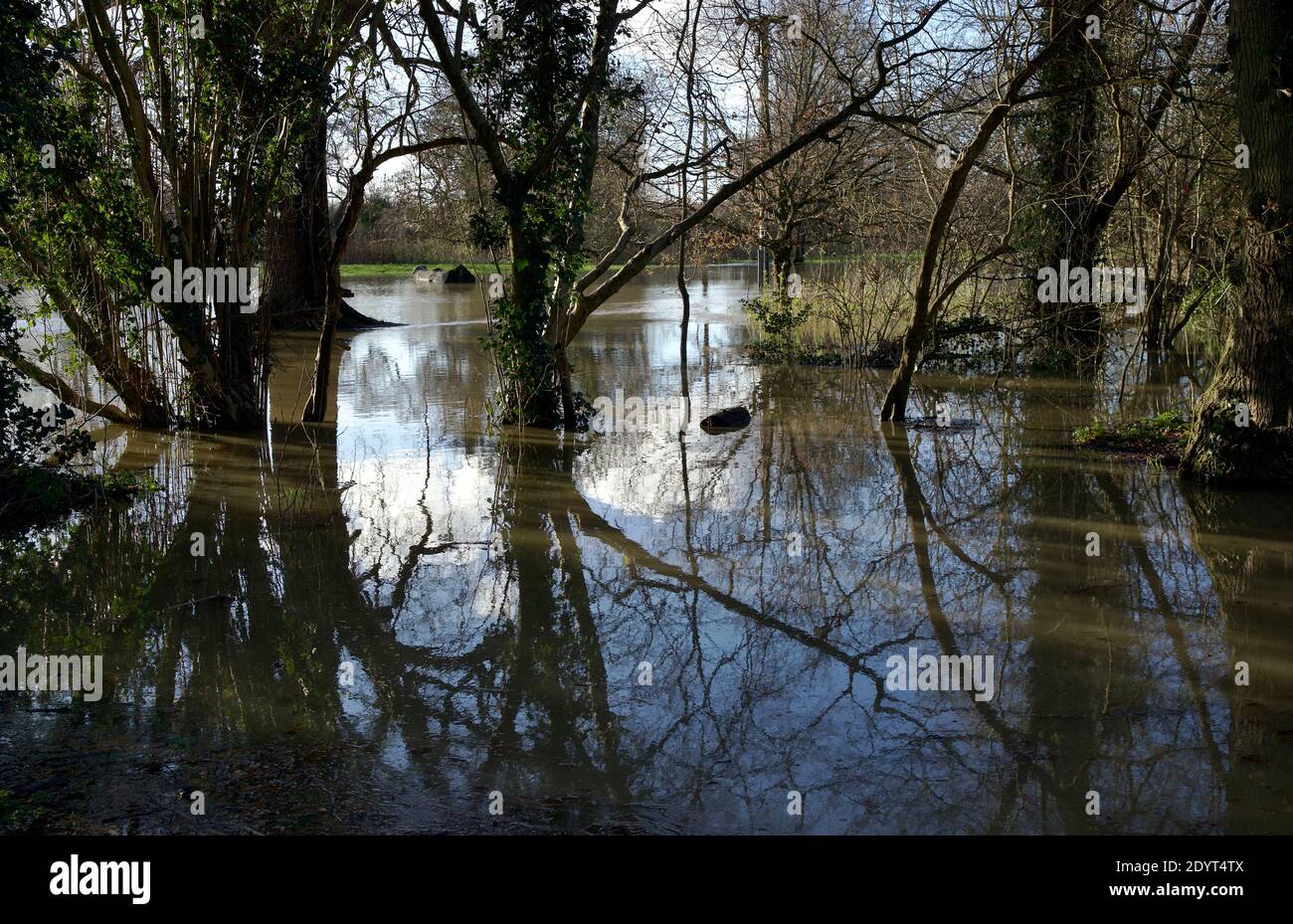 Überflutete Fluss in Horley Stadt Stockfoto