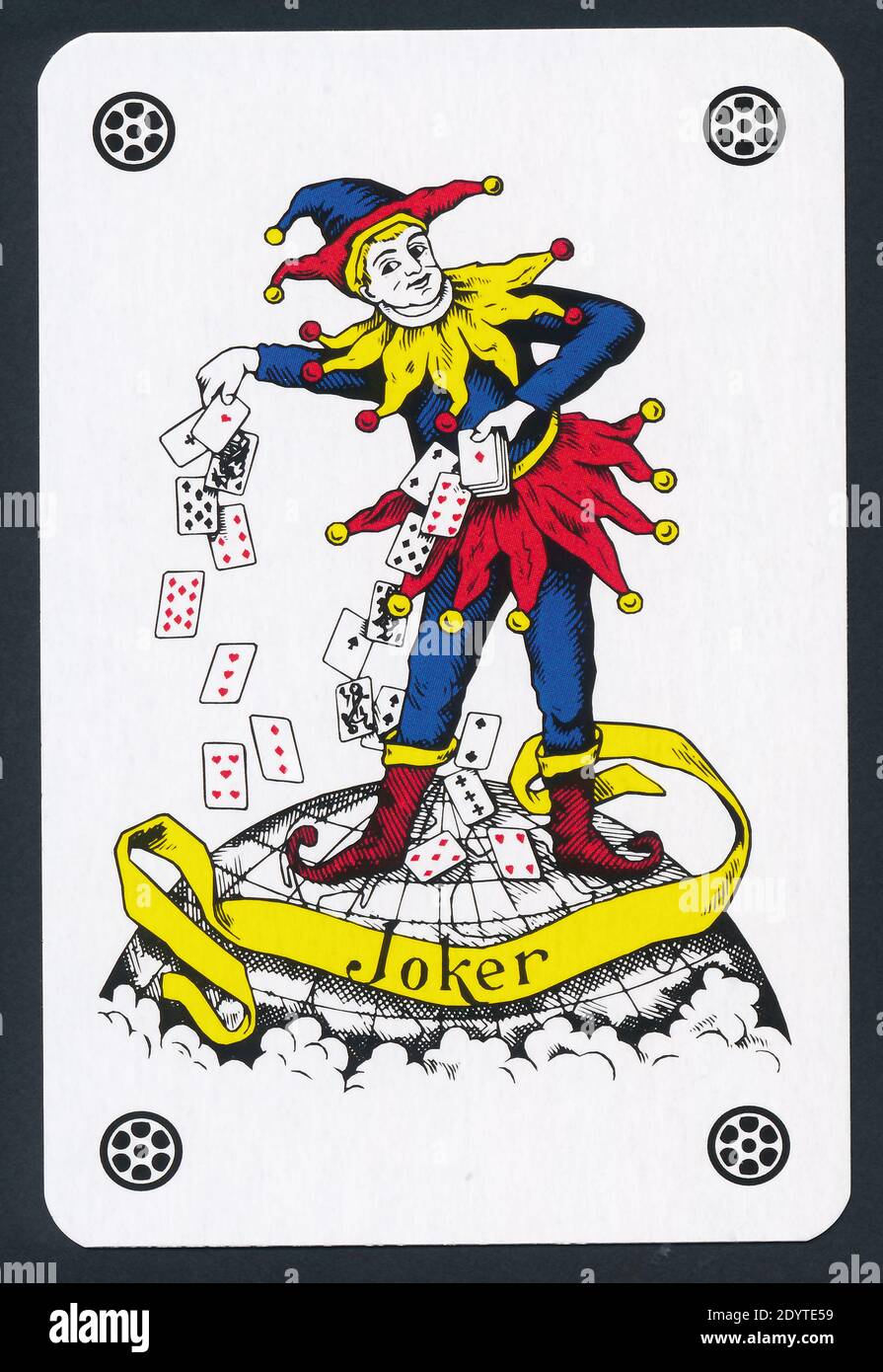 Spielkarten von Joker Anzug isoliert auf schwarzem Hintergrund - hohe Qualität XXL. Stockfoto