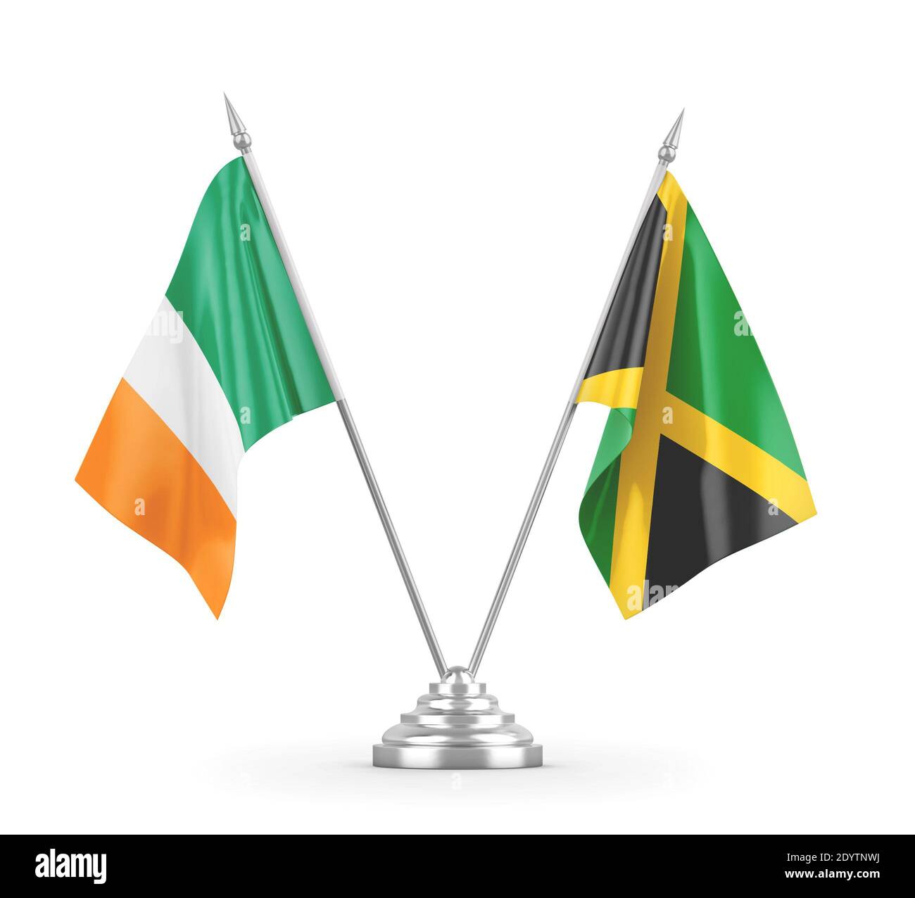 Jamaika und Irland Tischflaggen isoliert auf weißem 3D-Rendering Stockfoto