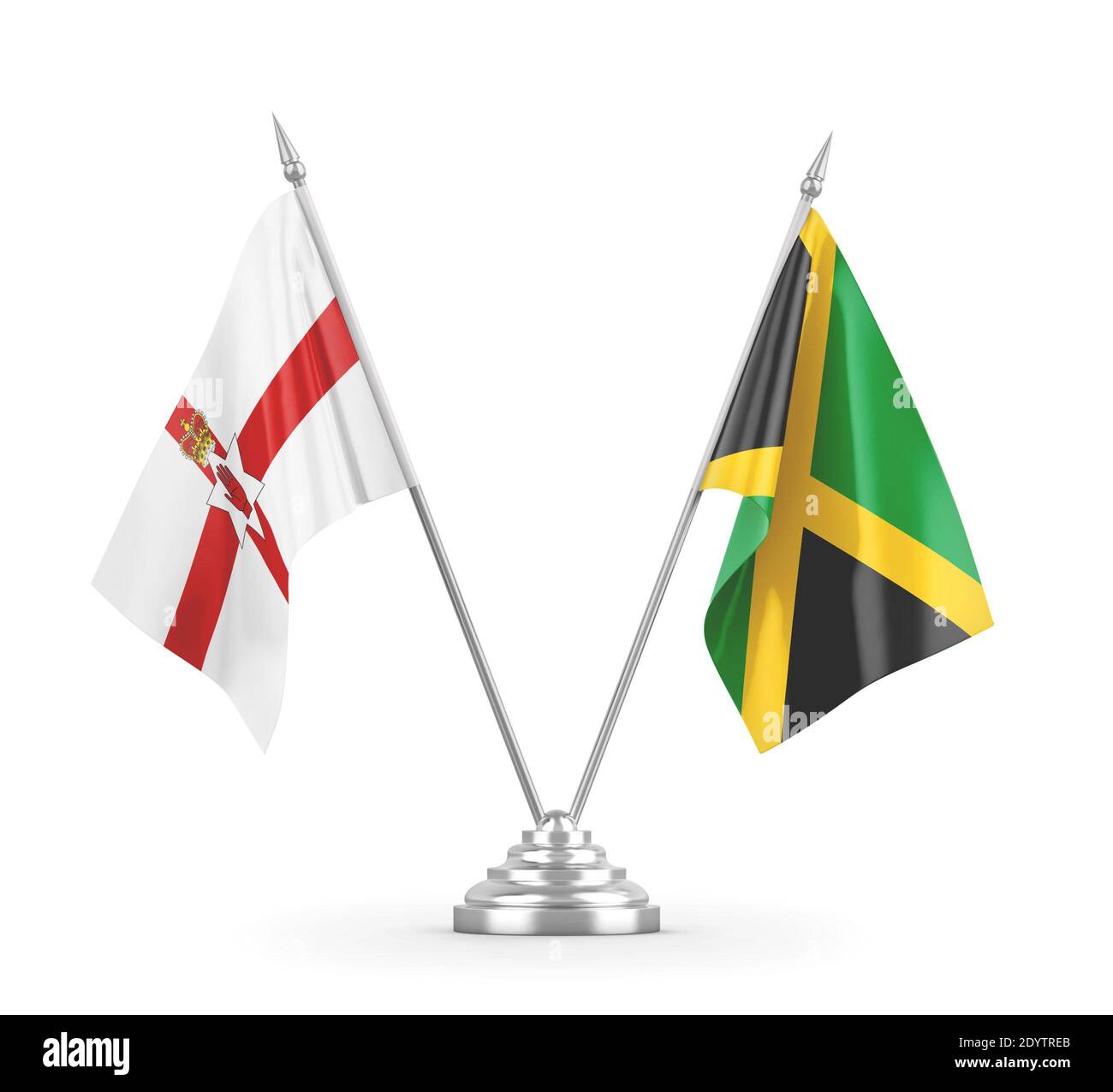 Jamaika und Nordirland Tischflaggen isoliert auf weißem 3D Rendering Stockfoto