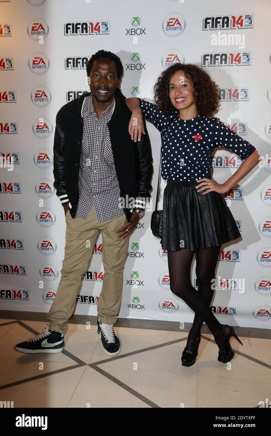 Noom Diawara und Amelle Chahbi nahmen am Start des neuen Spiels FIFA 2014 (auch FIFA 14 genannt) Teil, das am 23. September 2013 im Gaite Lyrique in Paris, Frankreich, stattfand. Foto von Jerome Domine/ABACAPRESS.COM Stockfoto
