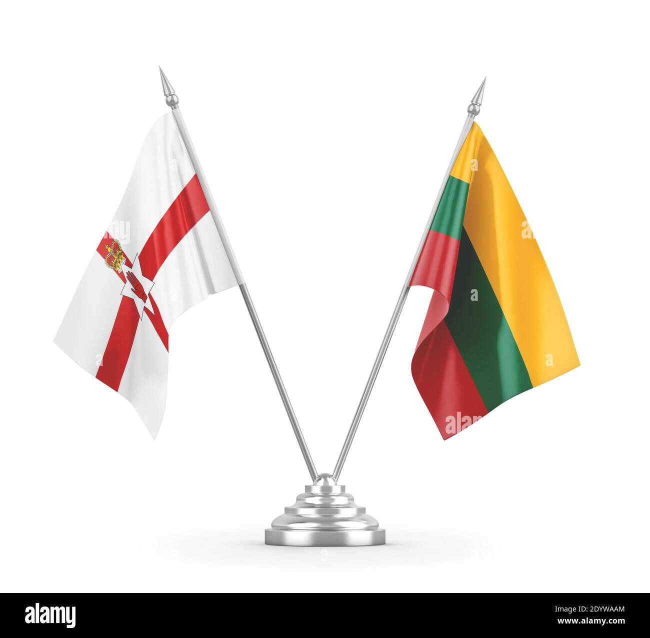 Litauen und Nordirland Tischflaggen isoliert auf weißem 3D Rendering Stockfoto