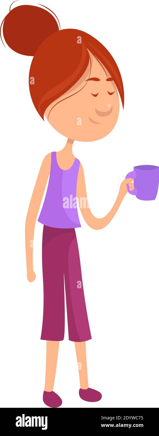 Mädchen trinken heißen Kakao, Illustration, Vektor auf einem weißen Hintergrund. Stock Vektor