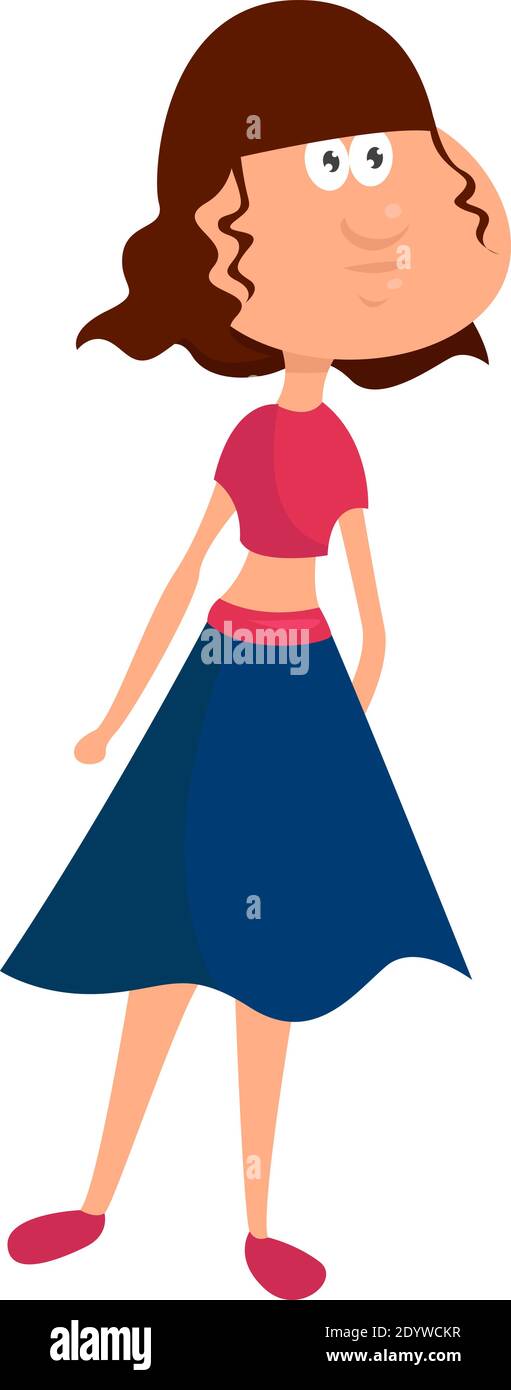Mädchen in blauem Rock, Illustration, Vektor auf weißem Hintergrund. Stock Vektor