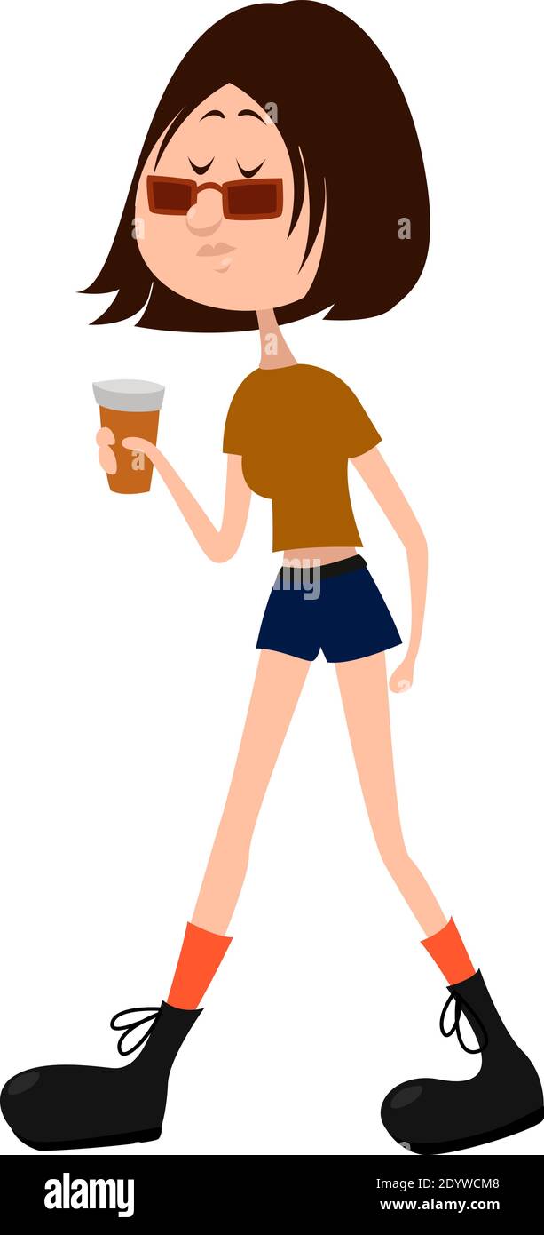 Mädchen mit kurzen Shorts, Illustration, Vektor auf weißem Hintergrund. Stock Vektor