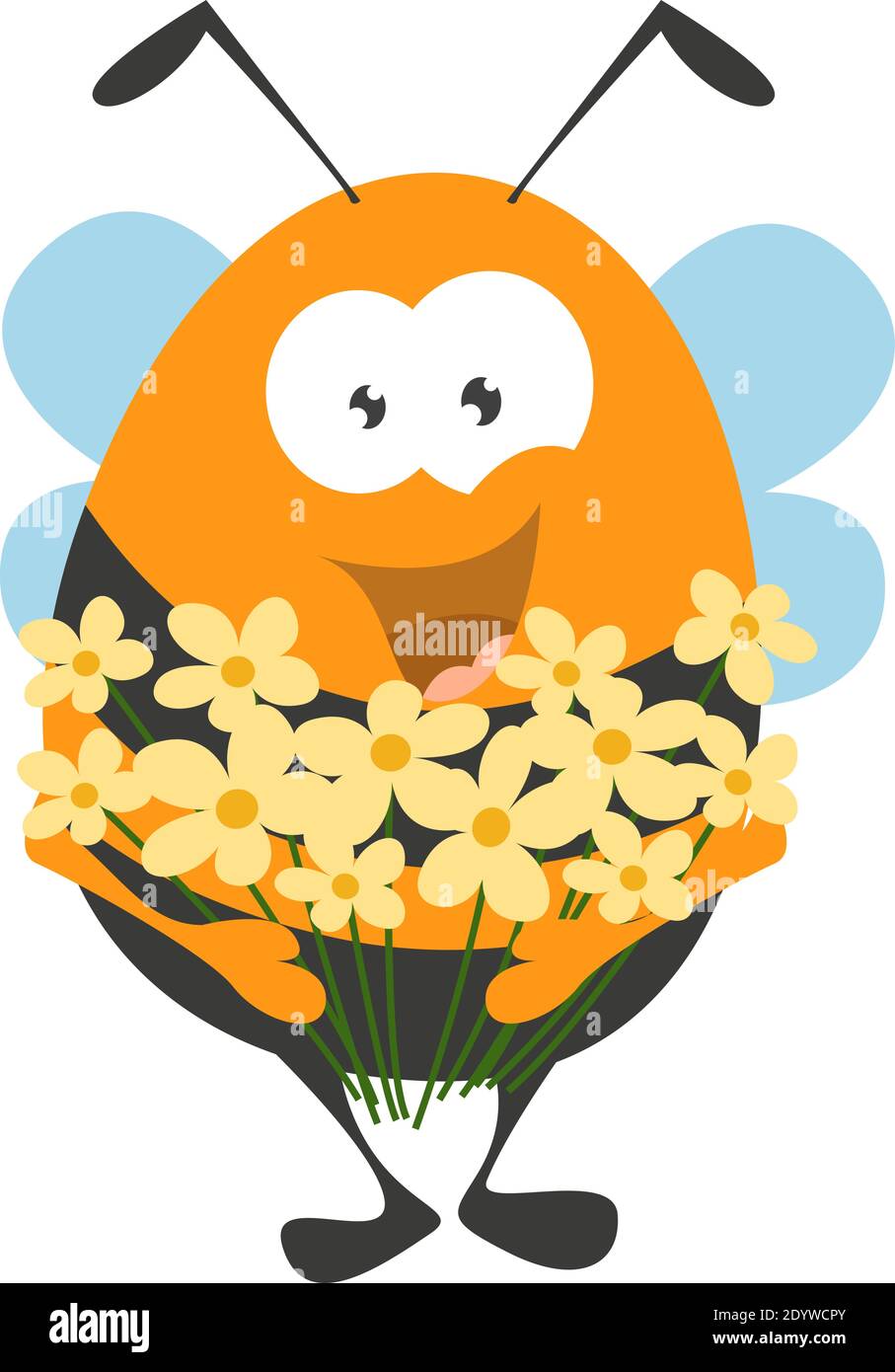 Biene mit Blumen, Illustration, Vektor auf weißem Hintergrund. Stock Vektor