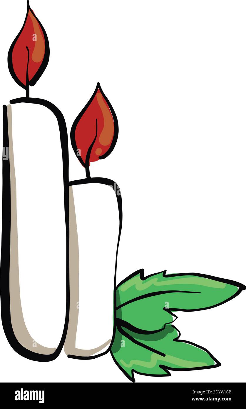 Zwei weiße Kerzen, Illustration, Vektor auf weißem Hintergrund. Stock Vektor