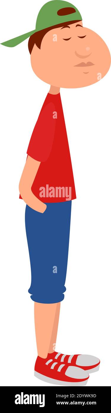 Junge in roten Turnschuhen, Illustration, Vektor auf weißem Hintergrund. Stock Vektor