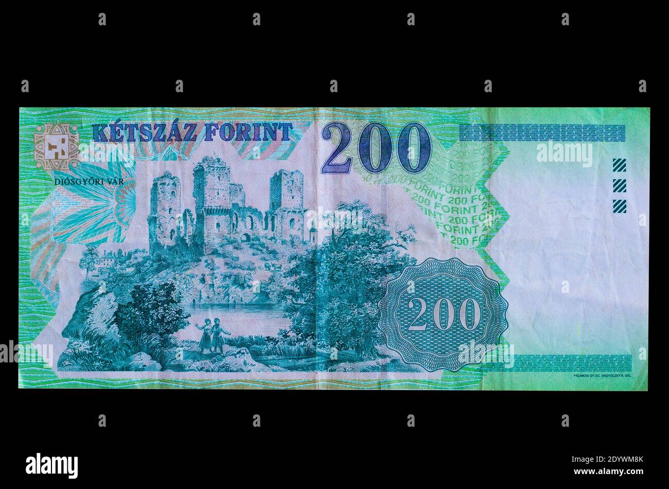 Ungarn, 200 Forint Banknote, Rückseite. Schloss Diosgyor. In Gebrauch 1998-2009. Stockfoto