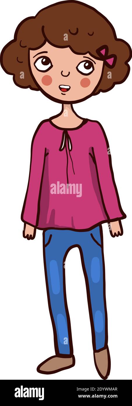 Trauriges Mädchen, Illustration, Vektor auf weißem Hintergrund. Stock Vektor