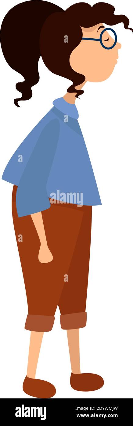 Smart Mädchen mit Brille, Illustration, Vektor auf weißem Hintergrund. Stock Vektor