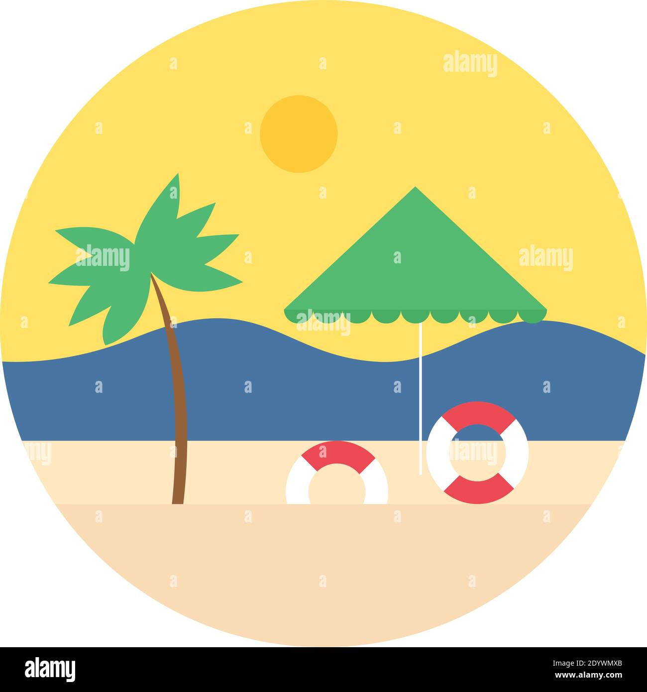 Sonnenuntergang am Strand, Illustration, Vektor auf weißem Hintergrund. Stock Vektor