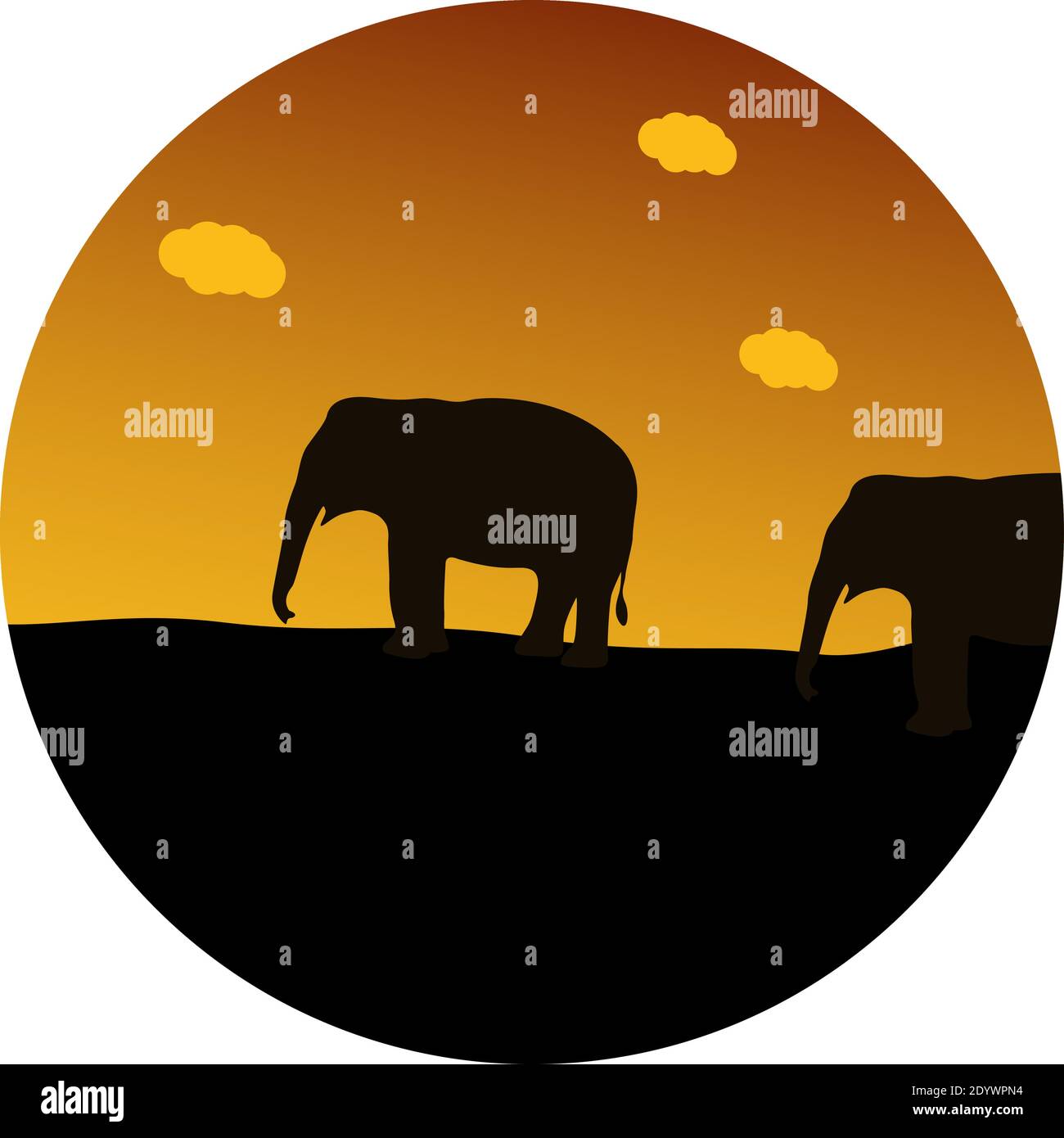 Elefanten in der Wüste, Illustration, Vektor auf weißem Hintergrund. Stock Vektor