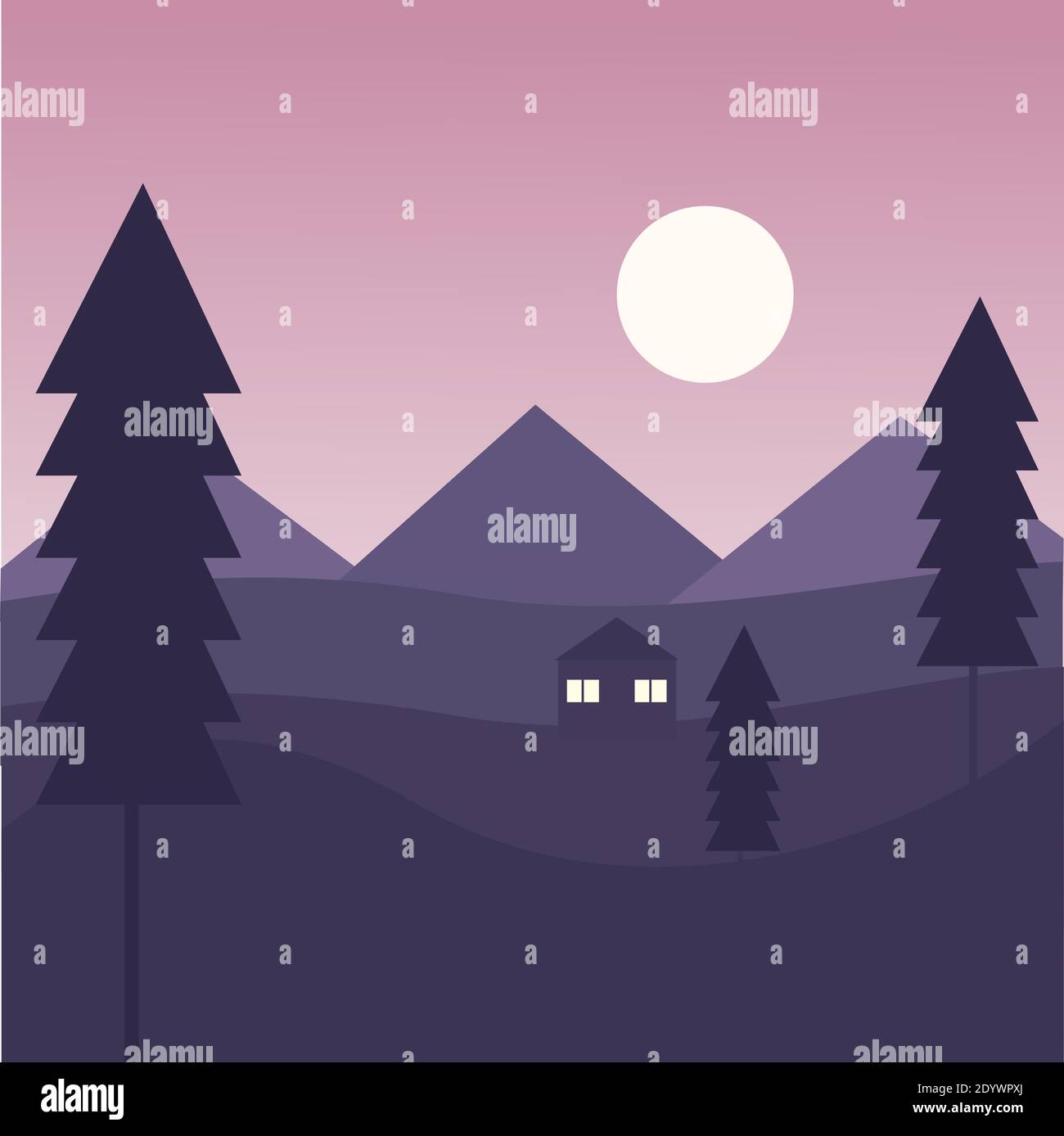 Nachtlandschaft, Illustration, Vektor auf weißem Hintergrund. Stock Vektor