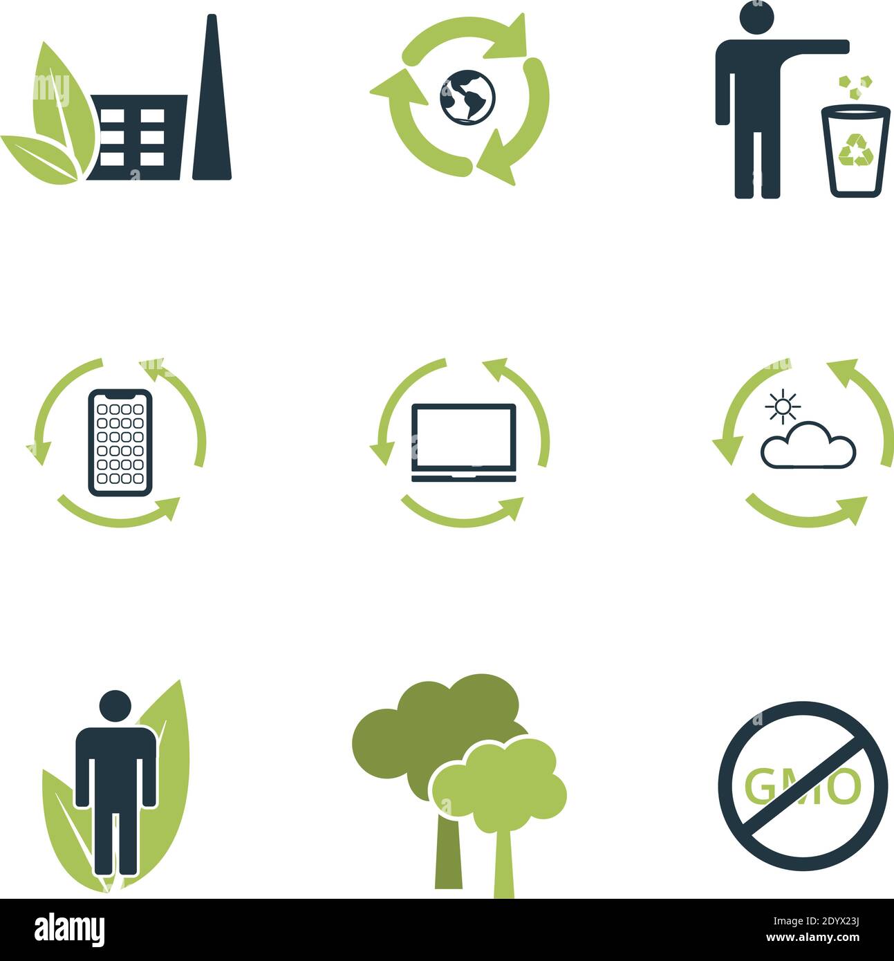 Setzen Sie Vektorökologie-Icons mit gree Elements Kollektion in flachem Design. Saubere Luft, recycelbare Artikel für Webdesign, Präsentationen und mobile Apps. Setzen Stock Vektor