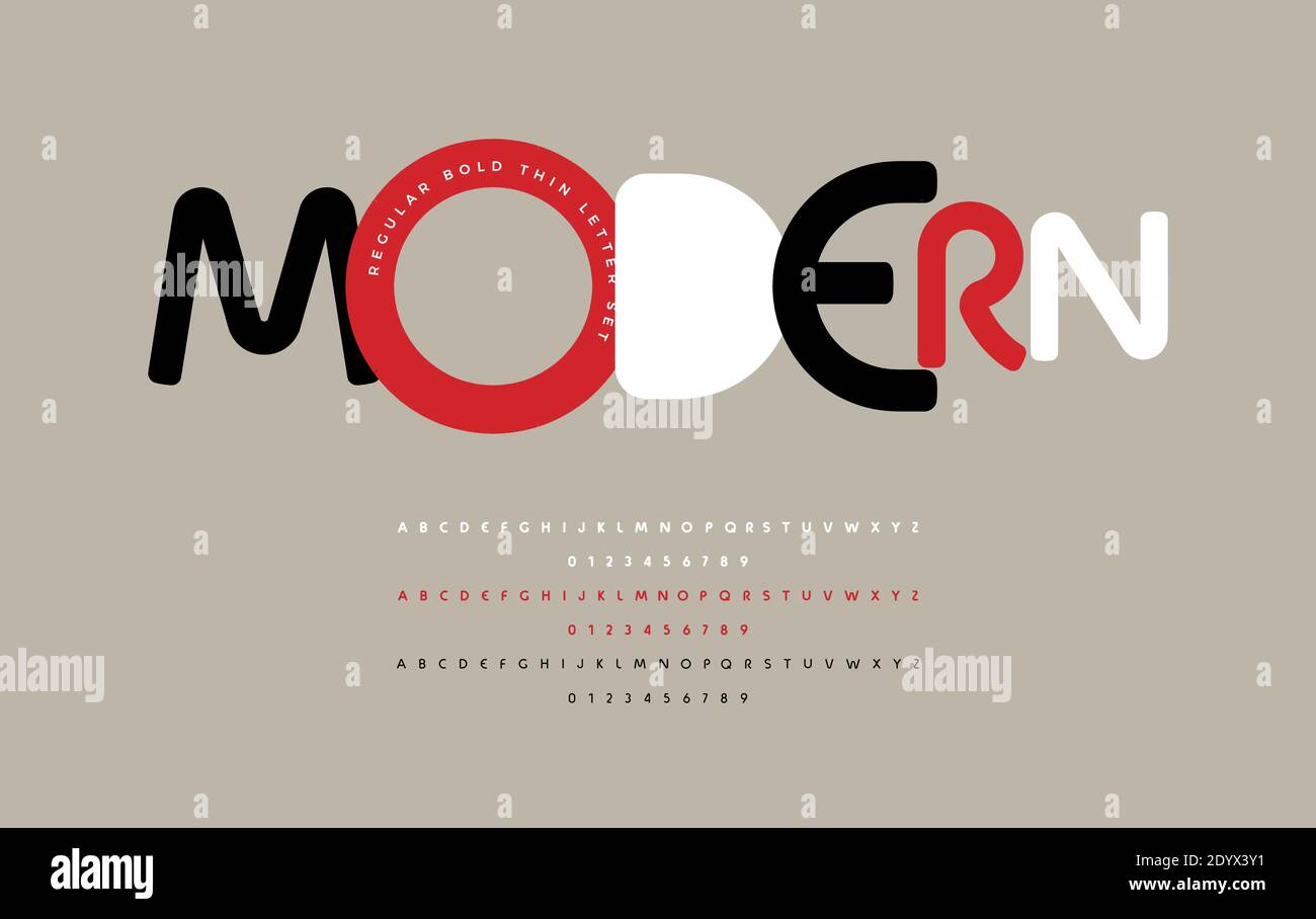 Bauhaus Art Alphabet, moderne Vintage-Schrift. Minimal Type für modernes Logo, Comic Art Headline, kreative Schriftzüge und Typografie. Stil der Mitte des Jahrhunderts Stock Vektor