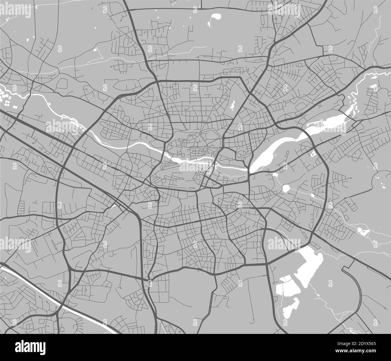 Stadtkarte von Nürnberg. Vektor-Illustration, Nürnberg Karte Kunst Poster. Straßenkarte mit Straßen, Ansicht der Metropolregion. Stock Vektor