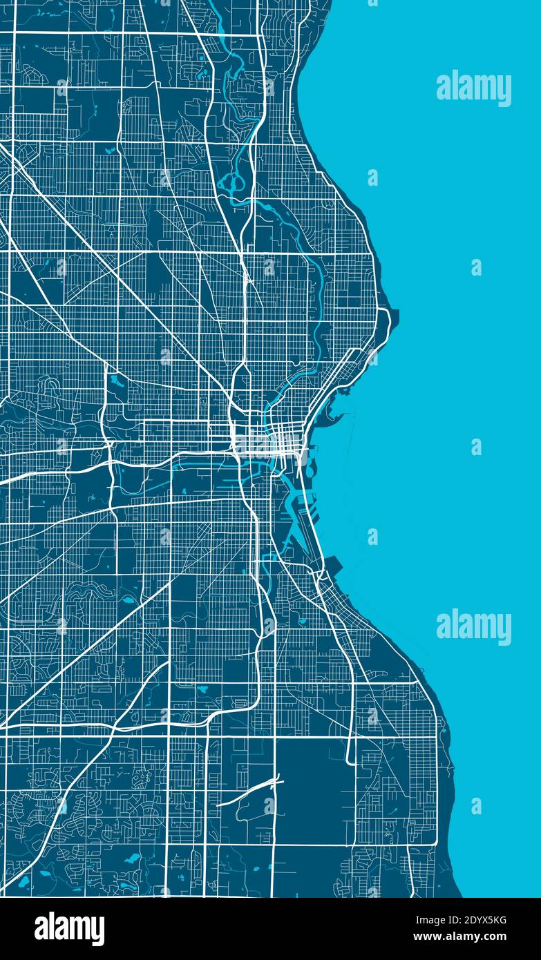 Detaillierte Karte von Milwaukee Stadt Verwaltungsgebiet. Lizenzfreie Vektorgrafik. Stadtbild-Panorama. Dekorative Grafik Touristenkarte von Milwaukee Stock Vektor