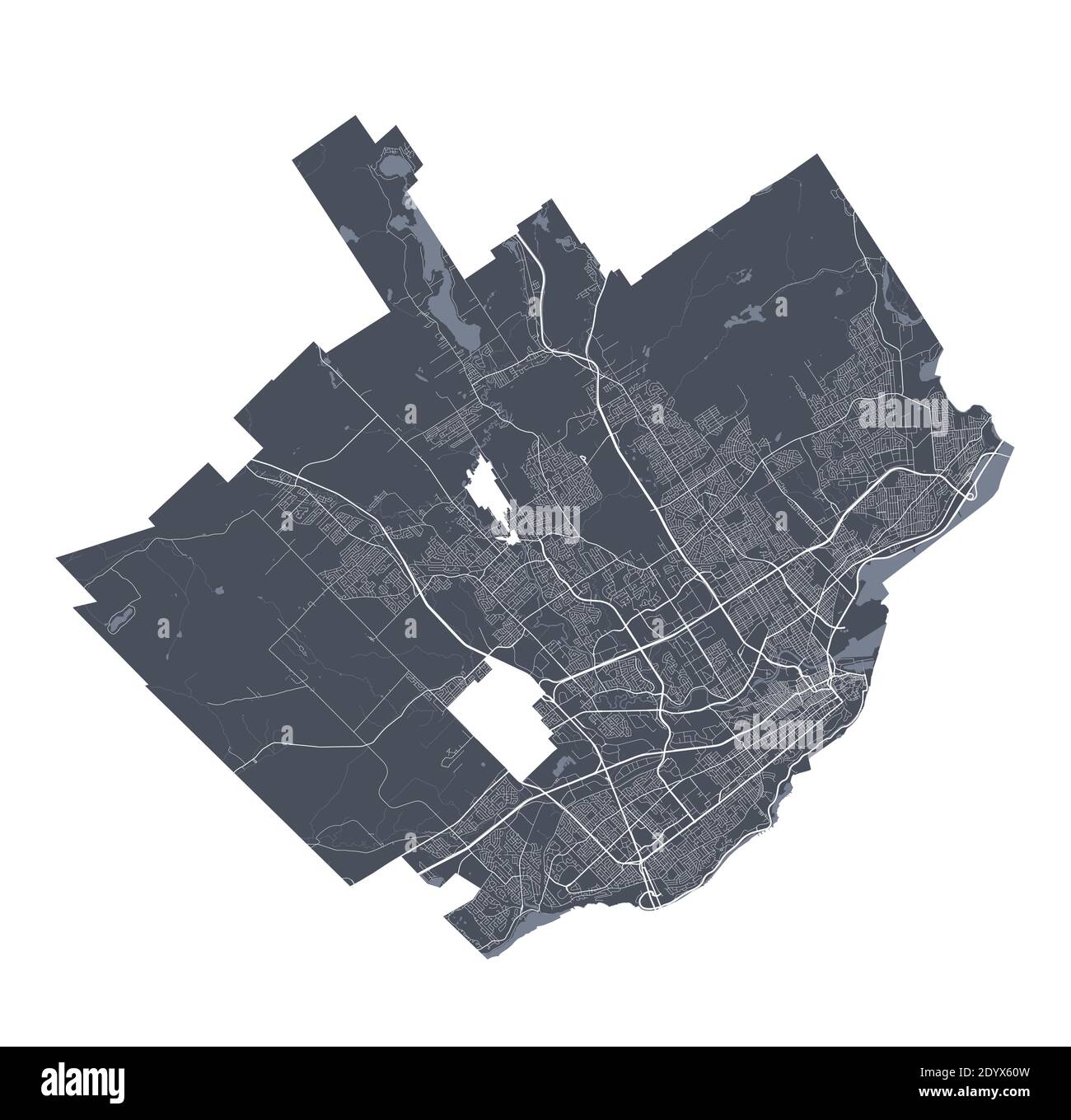 Quebec-Karte. Detaillierte Vektor-Karte von Quebec Stadt Verwaltungsgebiet. Stadtbild Poster Metropolregion Arie Ansicht. Stock Vektor