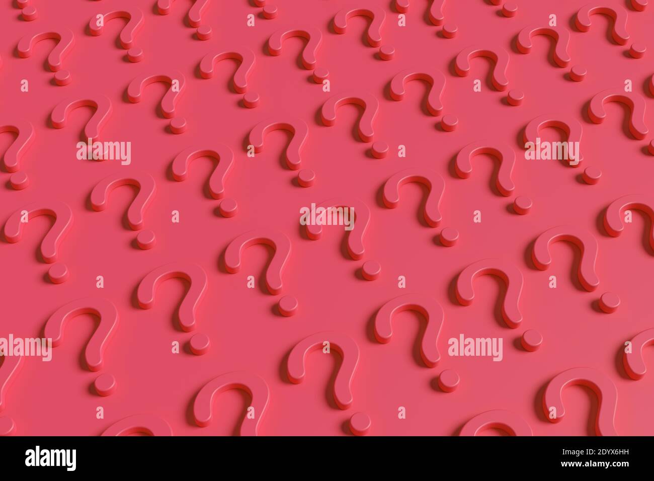 Rotes Fragezeichen-Muster auf rotem Hintergrund. 3d-Illustration. Stockfoto