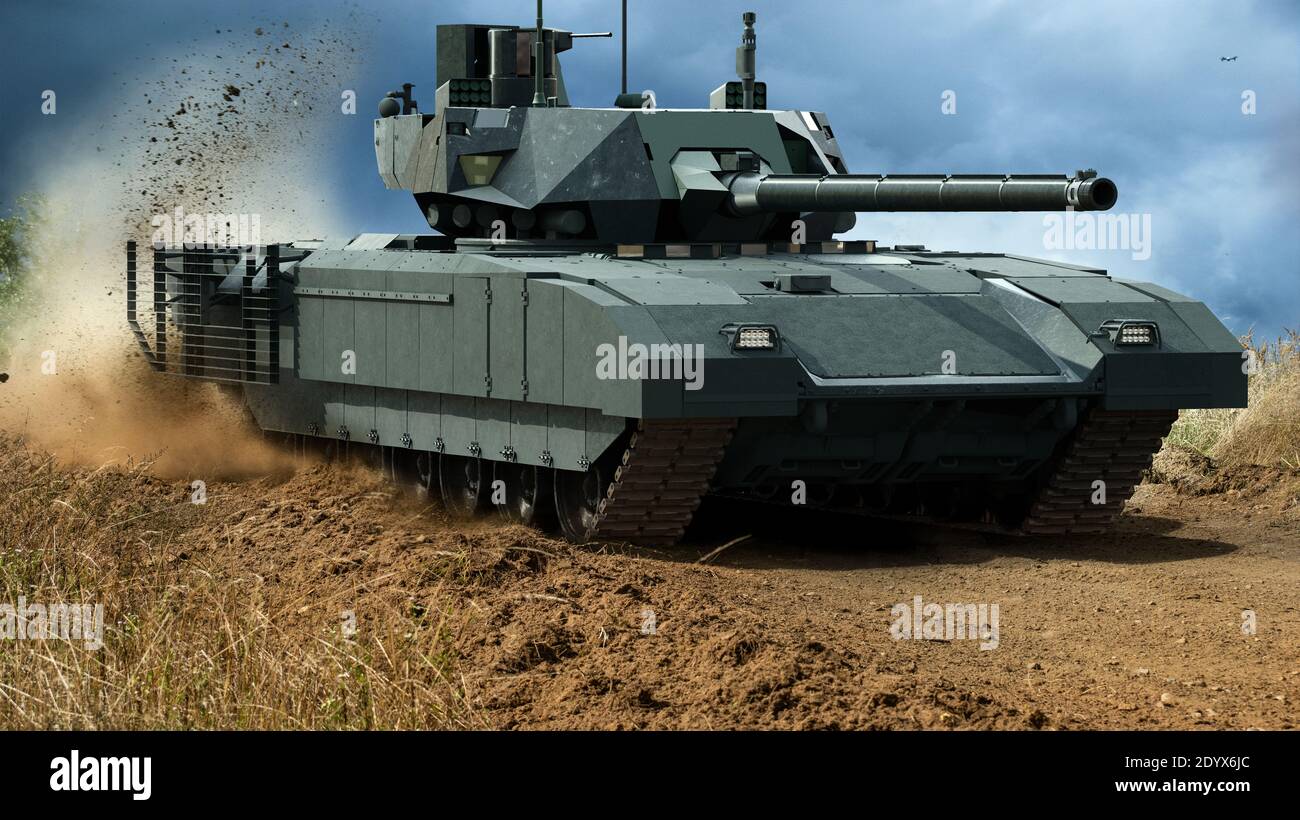 Russischer Panzer der neuesten Generation T-14 Armata, auf dem Trainingsgelände Stockfoto