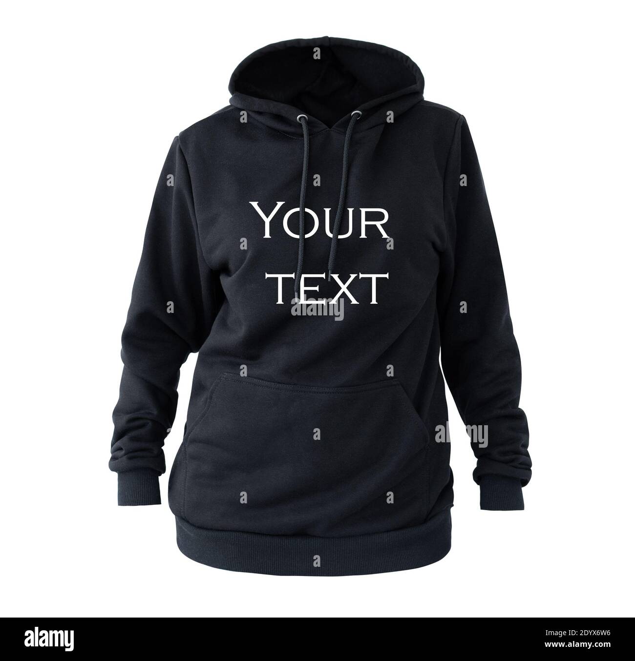 Schwarzes Damen Sweatshirt mit Beispieltext Stockfoto
