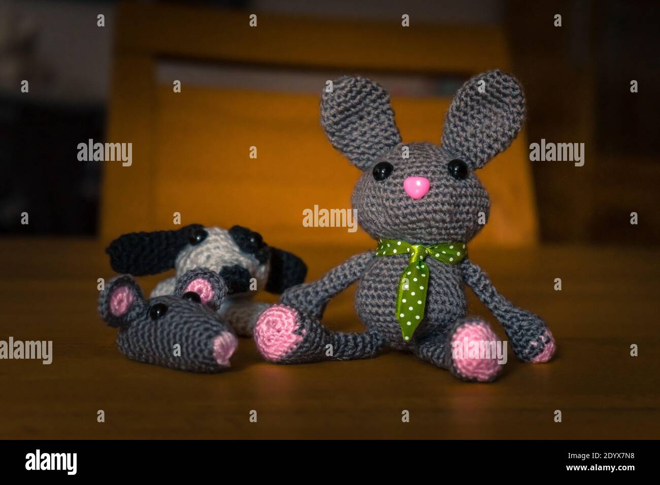 Hase, Maus, Hund, Amigurumi, Selfmade Stockfoto