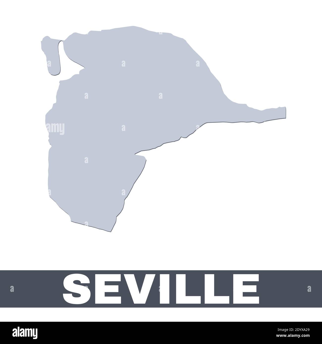 Übersichtskarte Sevilla. Vektor-Karte von Sevilla Stadtgebiet innerhalb seiner Grenzen. Grau mit Schatten auf weißem Hintergrund. Isolierte Abbildung. Stock Vektor
