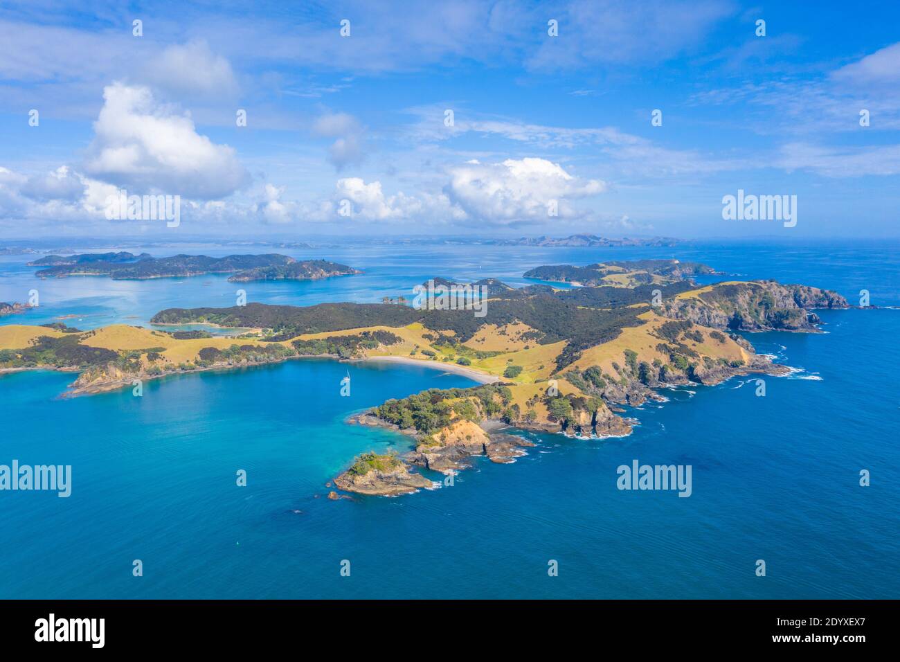 Luftaufnahme der Insel Urupukapuka in Neuseeland Stockfoto