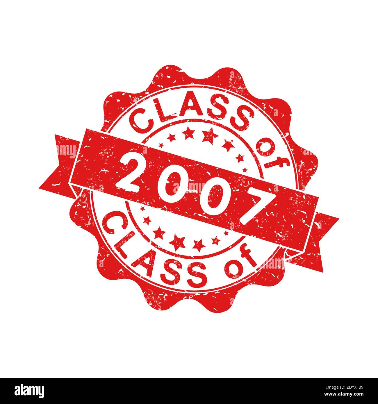 Ein Eindruck einer alten abgenutzten Briefmarke mit der Inschrift KLASSE von 2007. Vektor-Illustration für thematische Gestaltung, Alumni-Treffen, Diplome und Zertifikat Stock Vektor